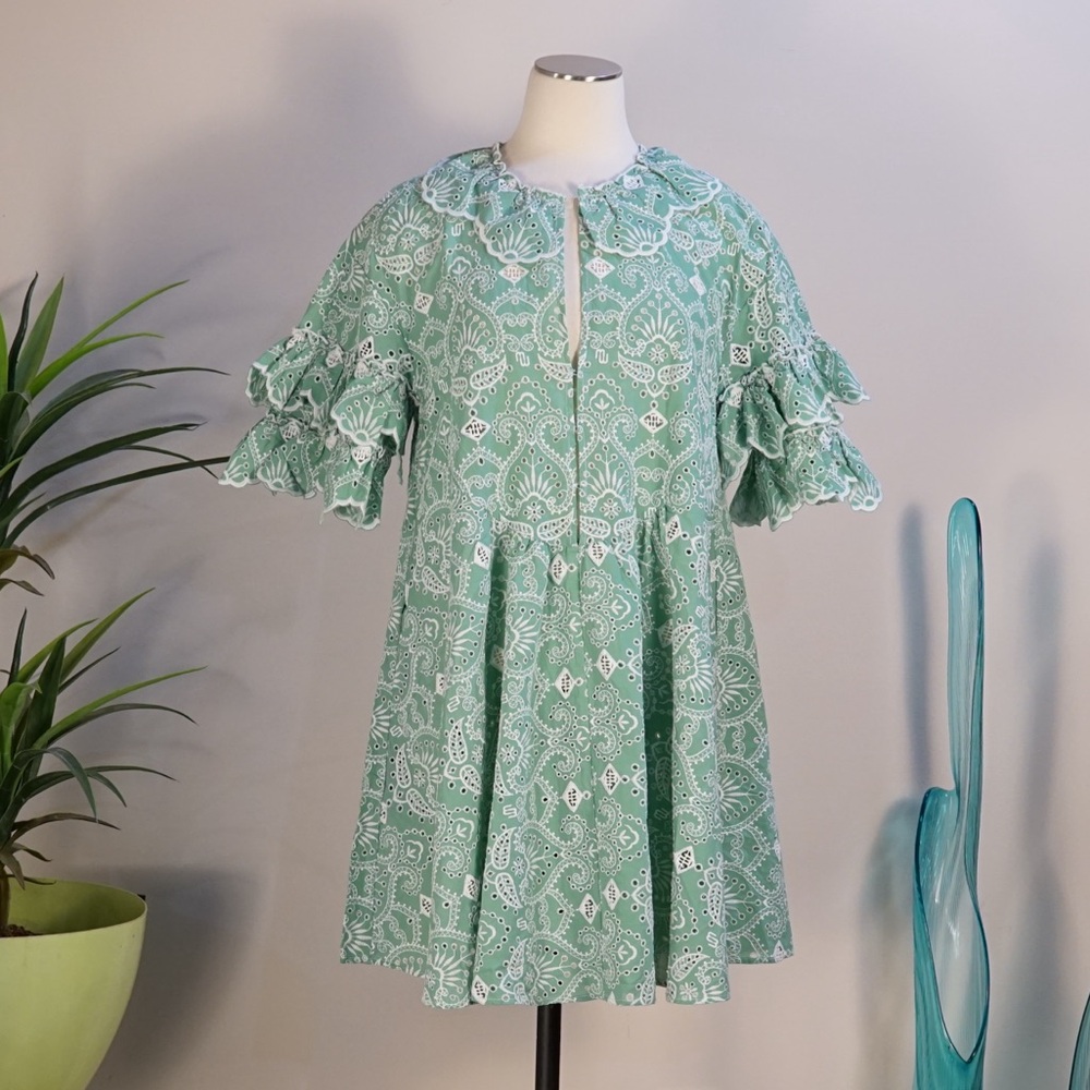 Maje Raberie paisley mint ruffle mini dress